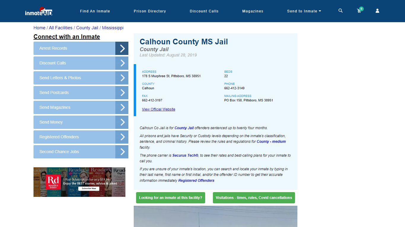 Calhoun County MS Jail - Inmate Locator - Pittsboro, MS