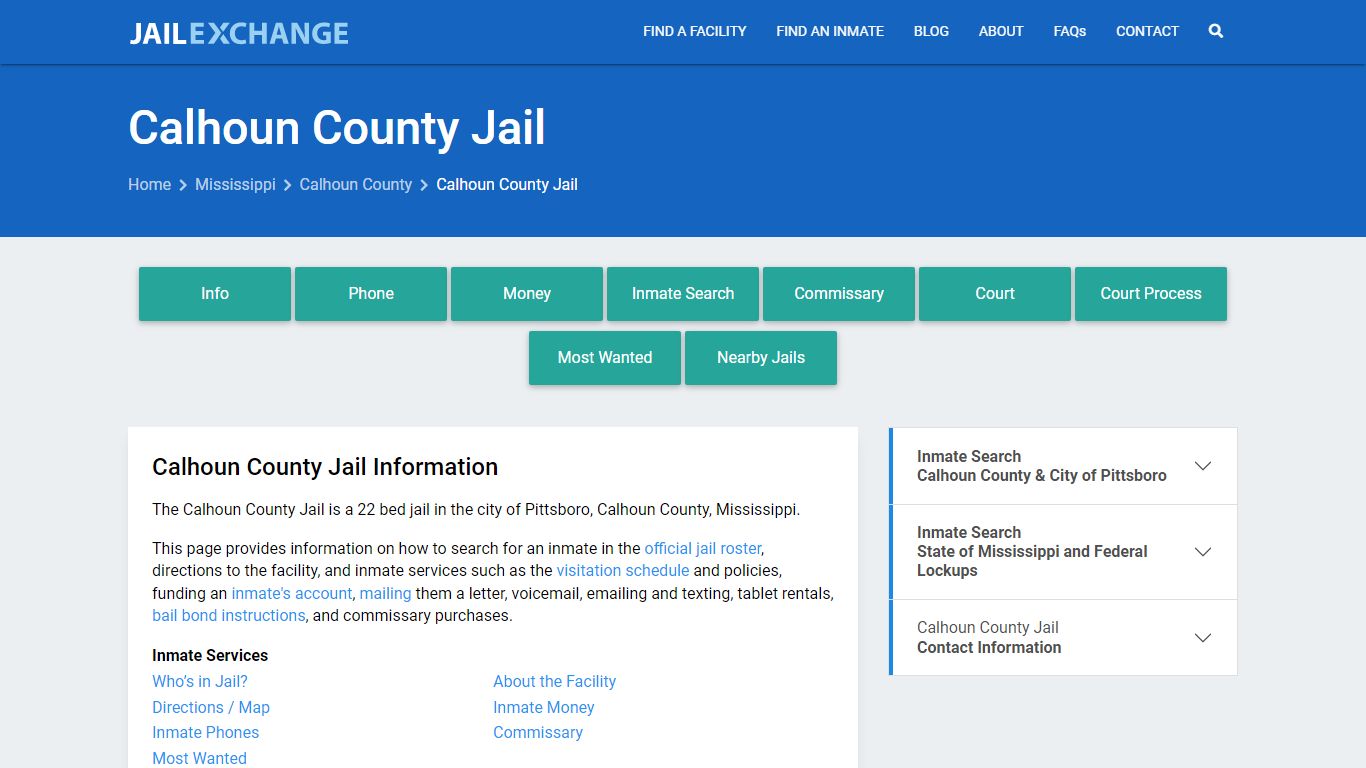 Calhoun County Jail, MS Inmate Search, Information